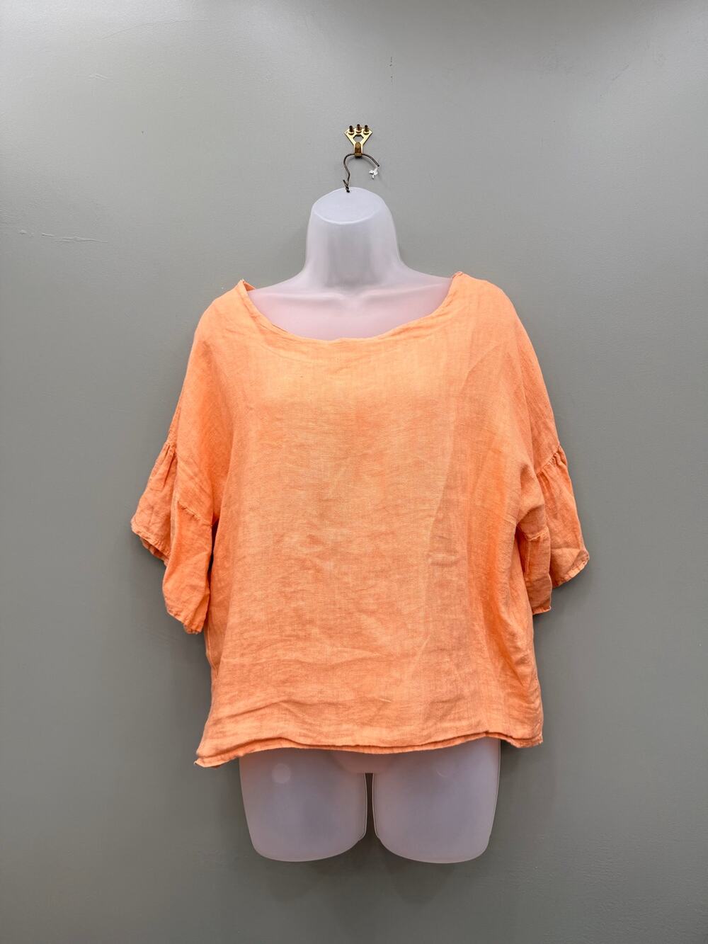 Viola Borghi Italy 100% Linen Orange Peach Oversized Blouse Top M